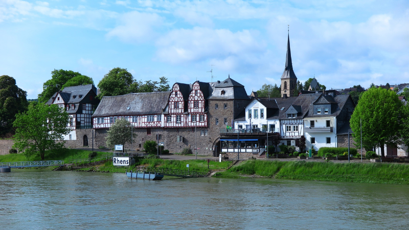 Vy fr�n floden Rhein mot R�desheim