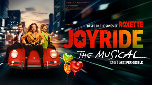 Musikalen Joyrides logotyp samt huvudkaraktärerna